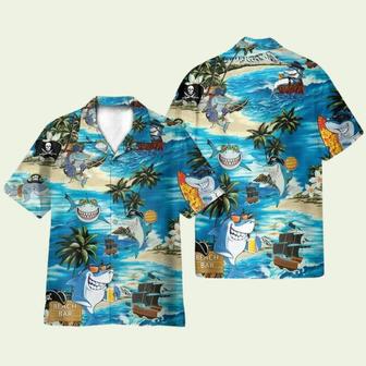 Funny Shark On Beach Bar Hawaiian Shirt | Newhawaiianshirts CA