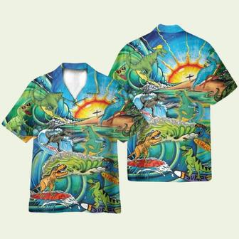 Funny Trex Dinosaur Surfing Hawaiian Shirt | Newhawaiianshirts CA