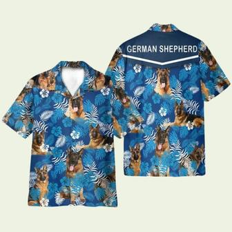 German Shepherd Blue Floral Pattern Hawaiian Shirt | Newhawaiianshirts UK