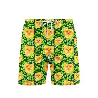 Ginger Cat In Clover Patrick Pattern Yellow And Green Beach Shorts For Men | Newhawaiianshirts UK