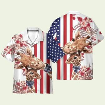 Giraffe July America Independence Day America Flag Pattern Hawaiian Shirt | Newhawaiianshirts UK