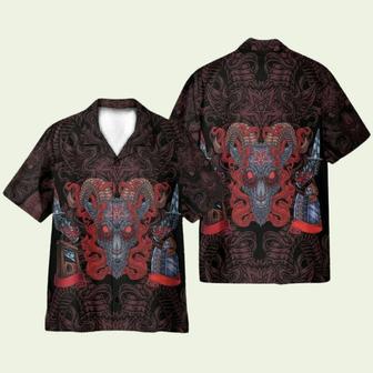 Goat Head Pentagram With Hell Fire Satanic Gothic Hawaiian Shirt | Newhawaiianshirts CA