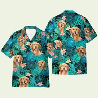 Golden Retriever In Tropical Green Leaves Hawaiian Shirt | Newhawaiianshirts CA