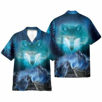 Gray Wolves Howling At Moon Night Hawaiian Shirt | Newhawaiianshirts