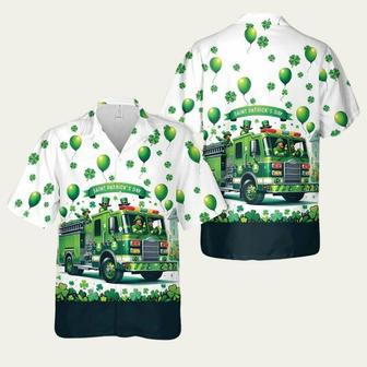 Green Fire Truck Patricks Day Hawaiian Shirt | Newhawaiianshirts CA