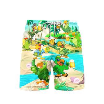 Green Parrot Drink Beer Oktoberfest Beach Shorts For Men | Newhawaiianshirts CA