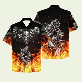 Grim Reaper Riding Motorcycles Flame Skull Hawaiian Shirt | Newhawaiianshirts CA