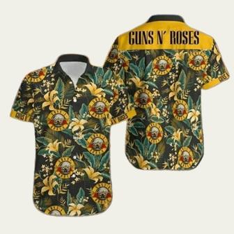 Gun And Roses Yellow Green Tropical Unisex Hawaiian Shirt | Newhawaiianshirts