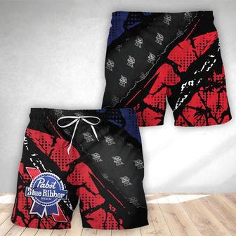 Halftone Pabst Blue Ribbon Swim Trunks | Newhawaiianshirts