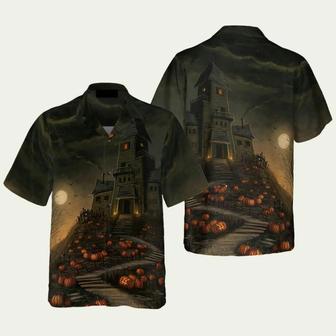 Halloween Haunted House On The Hill With Pumpkin Hawaiian Shirt | Newhawaiianshirts