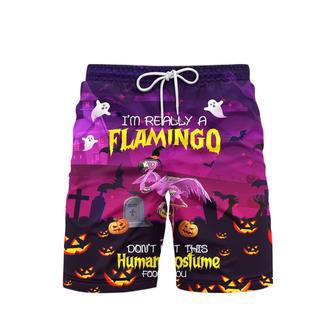 Halloween I’m Really A Flamingo Ghost Pumpkin Beach Shorts For Men | Newhawaiianshirts DE