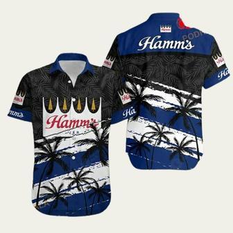 Hamms Beer Tropical Coconut Tree Dark Design Hawaiian Shirt | Newhawaiianshirts UK