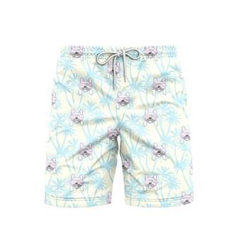 Happy Bull Dog With Tropical Beach Shorts For Men | Newhawaiianshirts UK