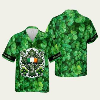 Happy St Patricks Day Irish Celtic Cross Ireland Flag Shamrock Hawaiian Shirt | Newhawaiianshirts UK