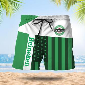 Heineken American Flag Pattern Swim Trunks | Newhawaiianshirts CA