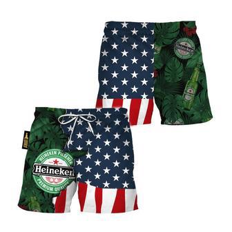 Heineken Tropical Beside Amerian Flag Swim Trunks | Newhawaiianshirts AU