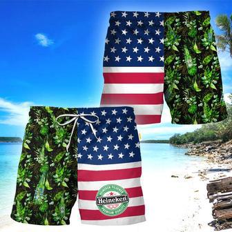 Heineken USA Flag With Palm Leaves Swim Trunks | Newhawaiianshirts AU