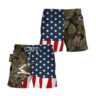 Hennessy Tropical Beside American Flag Swim Trunks | Newhawaiianshirts