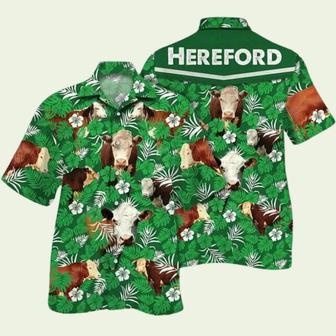 Hereford Cattle Lovers Green Floral Pattern Hawaiian Shirt | Newhawaiianshirts AU