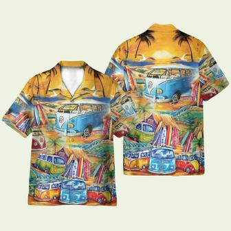 Hippie Camper Vans Surfing On The Beach Hawaiian Shirt | Newhawaiianshirts