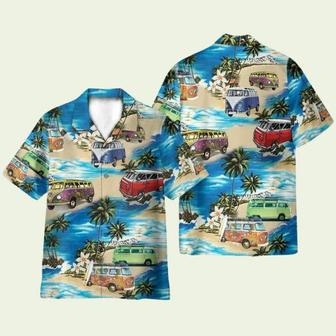 Hippie Colorful Bus On The Beach Hawaiian Shirt | Newhawaiianshirts DE