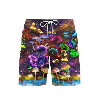 Hippie Mushroom Neon Light Beach Shorts For Men | Newhawaiianshirts DE