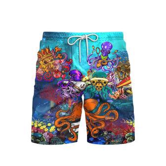 Hippie Octopus Love Music Beach Shorts For Men | Newhawaiianshirts CA