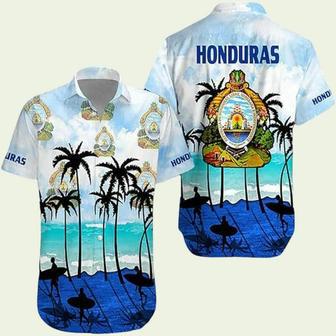 Honduras Pride Symbol Beach And Palm Tree Summer Pattern Hawaiian Shirt | Newhawaiianshirts DE