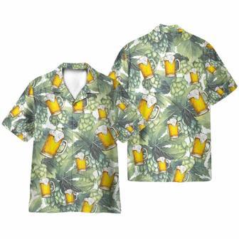 Hops And Craft Beer In Tropical Green Leaves Hawaiian Shirt | Newhawaiianshirts