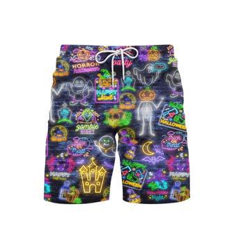 Horror Halloween Colorful Neon Lights Beach Shorts For Men | Newhawaiianshirts