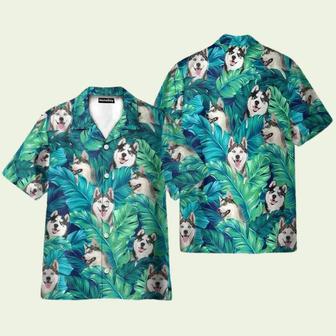 Husky In Tropical Green Leaves Hawaiian Shirt | Newhawaiianshirts CA