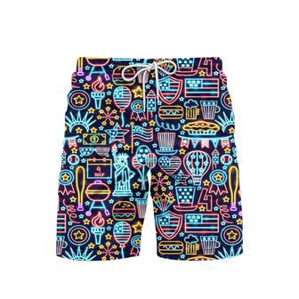 Independence Day Neon Style Beach Shorts For Men | Newhawaiianshirts UK