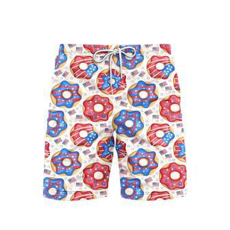 Independence Day Of July Donuts America Patriotic Beach Shorts For Men | Newhawaiianshirts AU