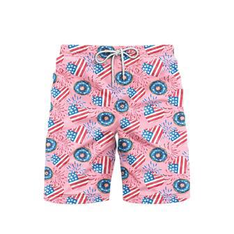 Independence Day Of July Love American Donuts Patriotic Beach Shorts For Men | Newhawaiianshirts UK