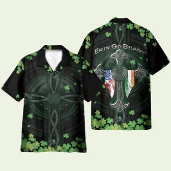 Irish Enri Go Bragh American Flag Clover Hawaiian Shirt | Newhawaiianshirts CA