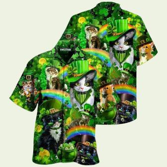 Irish Saint Patricks Day Cats Shamrocks Hawaiian Shirt | Newhawaiianshirts DE