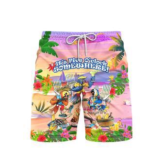 It's 5 O'clock Somewhere Parrot Beach Party Pink Beach Shorts For Men | Newhawaiianshirts AU