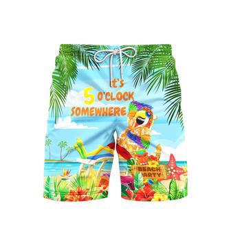 It's 5 O'Clock Somewhere Parrot On The Beach Blue Beach Shorts For Men | Newhawaiianshirts DE