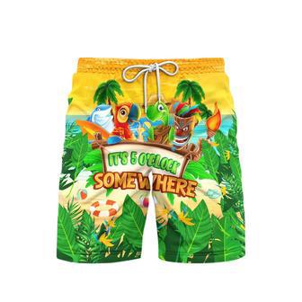 It's 5 O'clock Somewhere Parrot Turtle Tiki Party Yellow Beach Shorts For Men | Newhawaiianshirts CA