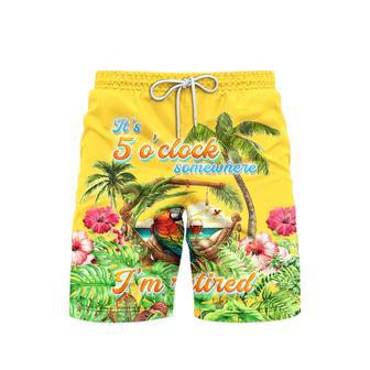 It's 5 O'Clock Somewhere Parrot Yellow Tropical Beach Shorts For Men | Newhawaiianshirts DE