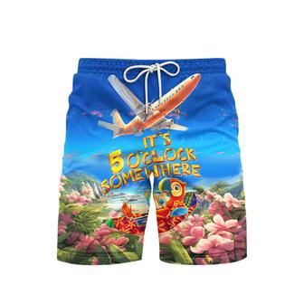 It's Five O'clock Somewhere Parrot Tropical Beach Shorts For Men | Newhawaiianshirts CA