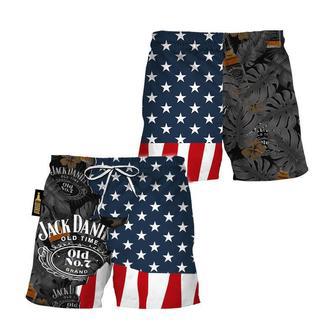 Jack Daniel's Tropical Beside American Flag Swim Trunks | Newhawaiianshirts