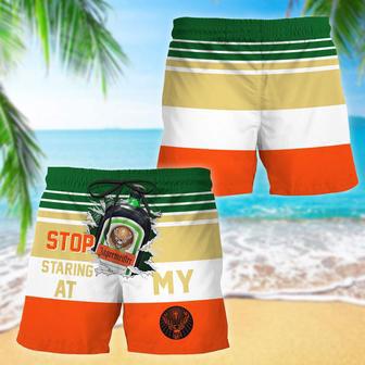 Jagermeister Stop Staring At Horizontal Striped Swim Trunks | Newhawaiianshirts CA