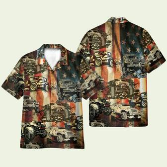 Jeep Car On American Flag Hawaiian Shirt | Newhawaiianshirts UK