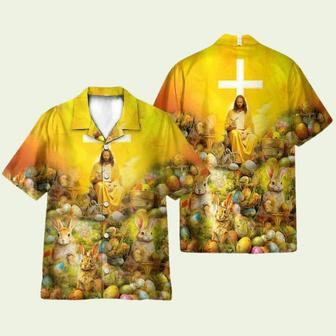 Jesus Seated On A Couch With Easter Rabbit And Eggs Hawaiian Shirt | Newhawaiianshirts AU