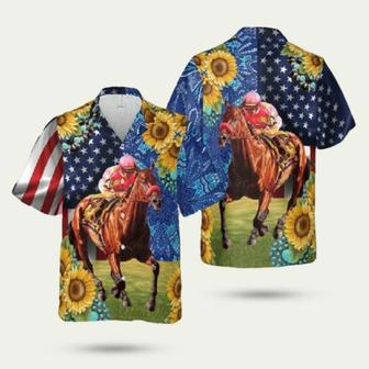 Kentucky Derby Horse Racing Sunflower Pattern Hawaiian Shirt | Newhawaiianshirts AU