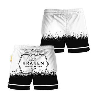 Kraken Rum White Black Basic Swim Trunks | Newhawaiianshirts CA