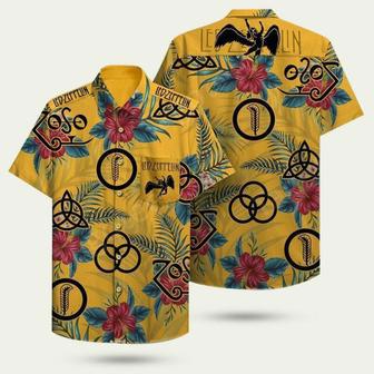 Led Zeppelin Red Hibiscus Flower Yellow Hawaiian Shirt | Newhawaiianshirts DE