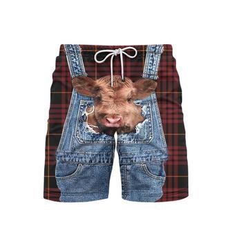 Love Cow Red Plaid Cute Beach Shorts For Men | Newhawaiianshirts