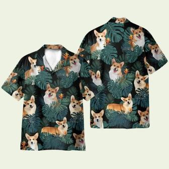 Lovely Corgi In Tropical Green Leaves Hawaiian Shirt | Newhawaiianshirts DE